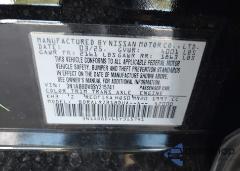 2025 Nissan Sentra Sr z USA, uszkodzony, nr VIN 3N1AB8DV6SY315741